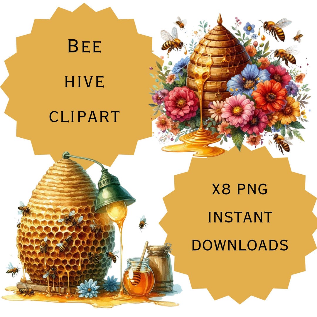 Hive Sticker Bee Hive Clipart Bundle | 8 PNG Files | Digital Bee Graphics ...