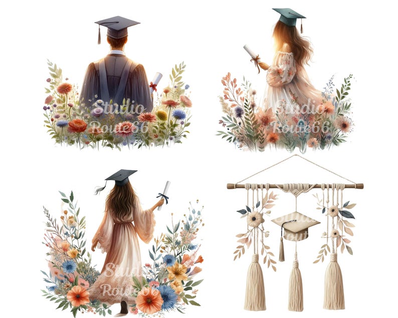 Boho Graduation Clipart Bundle, Class of 2025 PNG, Neutral Grad Cap ...