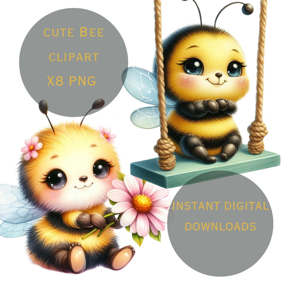 Cute Baby Bees Clipart Bundle | 8 PNG Files | Digital Bee Graphics ...