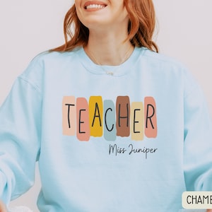 Custom Teacher Sweatshirt, Personalized Teacher Comfort Colors Crewneck, Back to School Gift for Teacher, Customizable Teacher Name Shirt