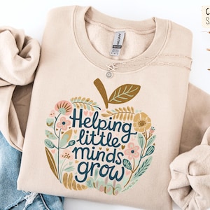 Apple Teacher Sweatshirt, Teacher Hoodie, Boho Floral Teacher Crewneck, Back to School Gift for Teacher, Teacher Gifts, Teacher Appreciation