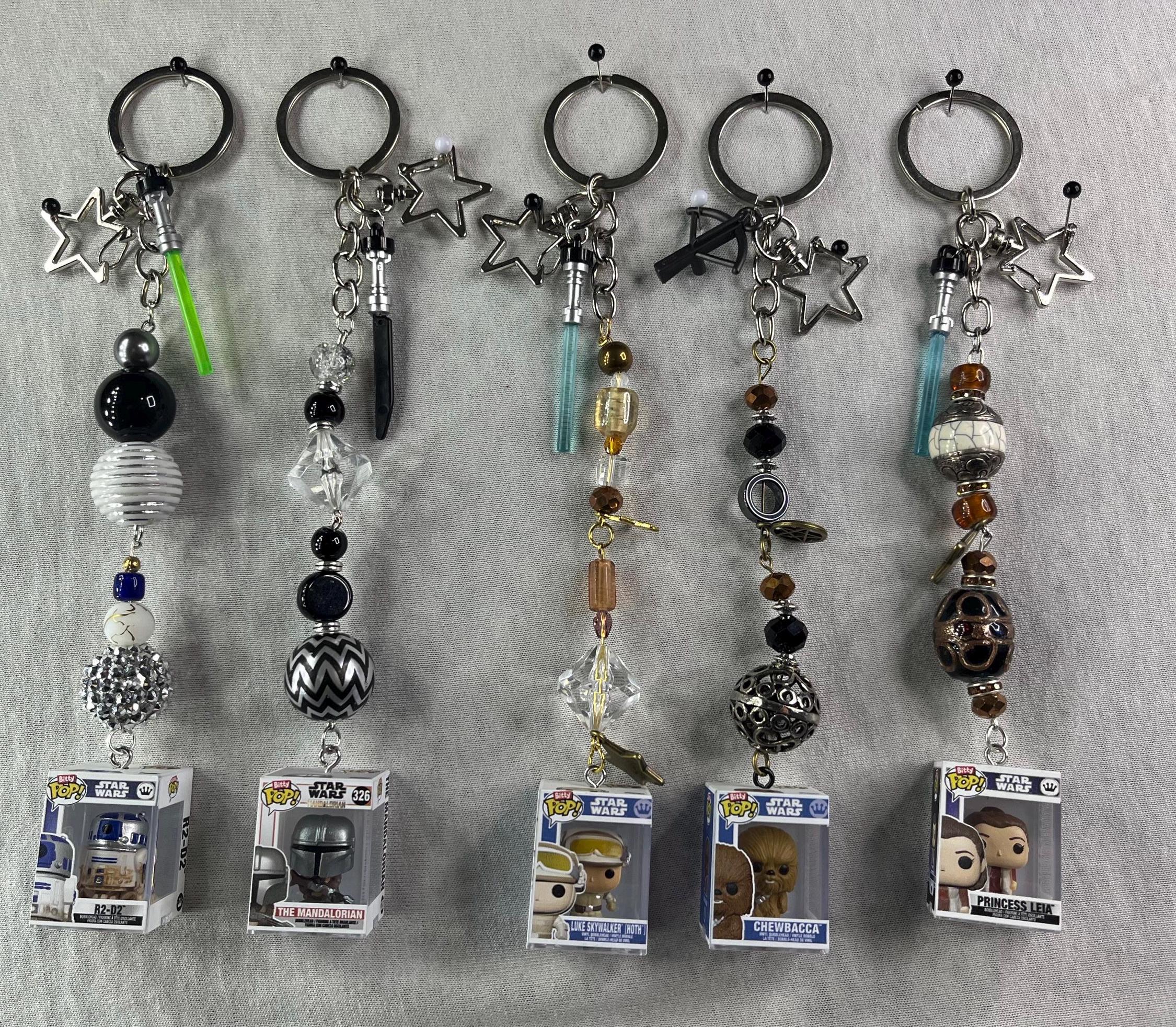 Star Wars Funko Bitty Pop Keychains With Lego Weapon or Lightsaber