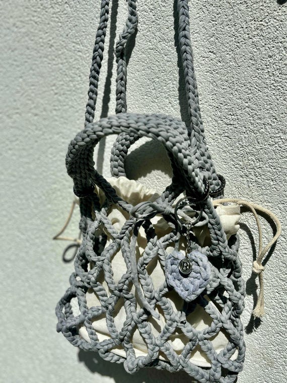 Personalized Crochet Shoulder Bag: Custom Initial Keychain, Beach Shopping Bag
