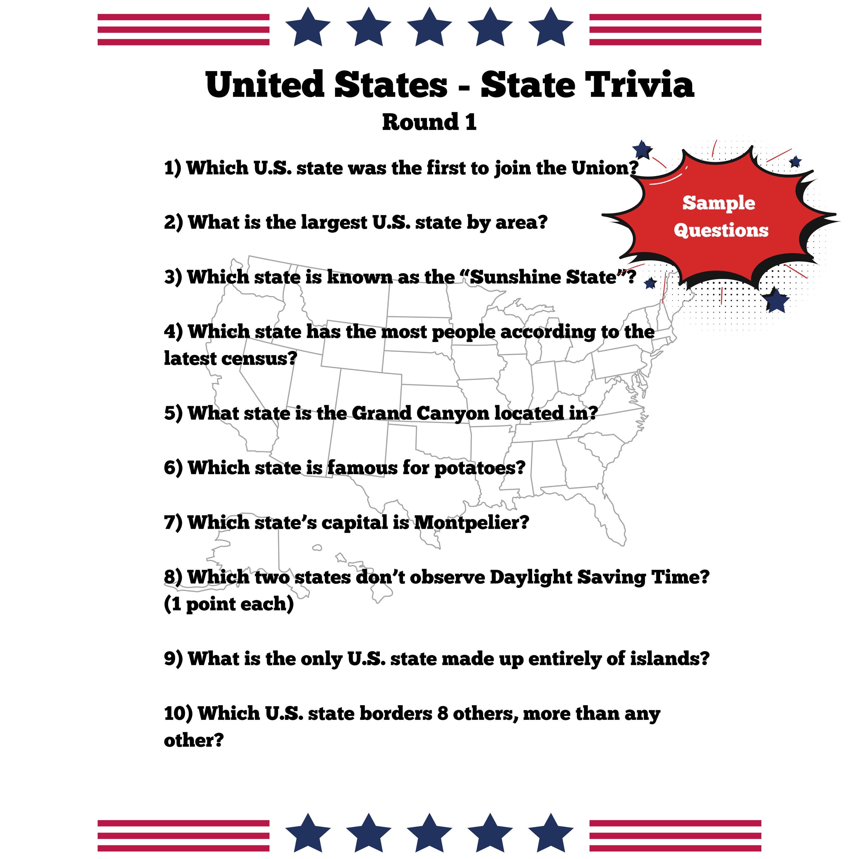 State Trivia Images U.S. States Trivia Game: Family Game Night, Classroom Fun (instant ...