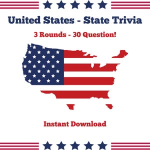 United States &quot;State&quot; Trivia Downloadable Game, Trivia Game for Family Game Night,  Classroom Trivia, Instant Download Trivia Questions