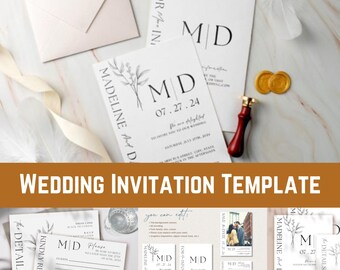 Modelo de convite de casamento com foto, Download de convite de casamento minimalista, Convite de casamento minimalista, Convite de casamento com foto moderno