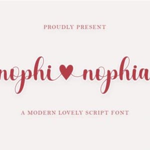 Puede incluir: Una fuente de letra moderna y encantadora llamada "nophi nophilia" con un corazón rojo en el medio. El texto está escrito en estilo cursivo.