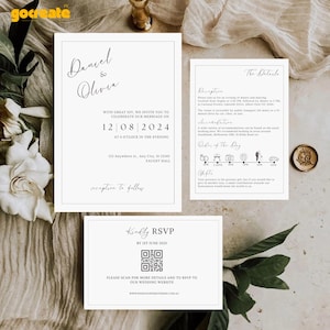 Minimalist Wedding invitation bundle - Editable canva invite template - Modern wedding invite suite  - Instant download
