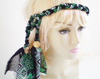 Green Boho Headband, Gypsy Headband, Green Braid Headband, Green Bohemian Headband, Green Boho Headband, Green Gypsy Headband, Headband Tie