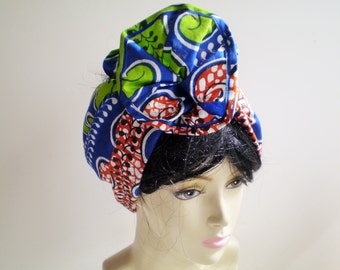 African Blue Red Green Head Wrap, African Head Scarf, Blue Red African Head Wrap, Blue Green African Head Wrap