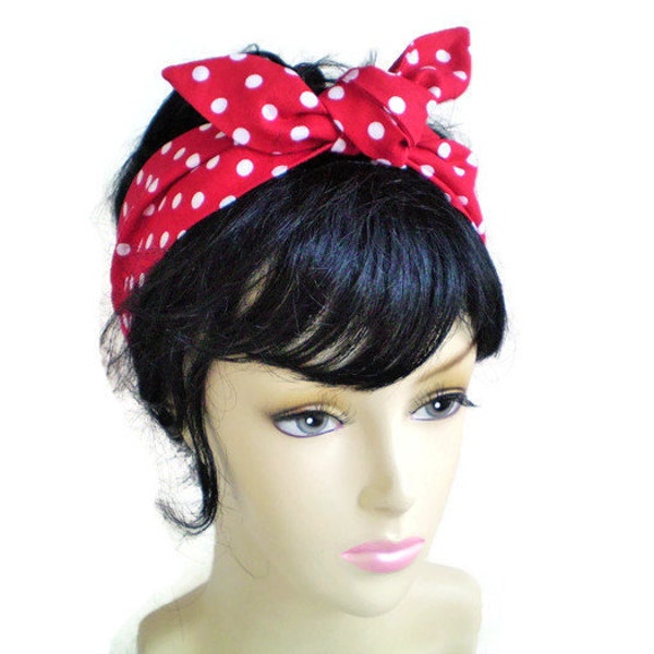 Red and White Polka Dot Head Scarf, 1940s Head Scarf, 1950s Head Scarf, 50s Pin Up Head Scarf, Red and White Dot Headwrap
