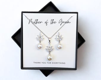 Mother of Groom Gift, Gift for Bride, Wedding Day, Mother of Bride Wedding Gift, Thank You, Earrings, Gift, Silver, Necklace, Thank You
