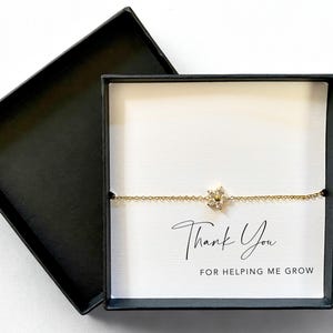 Merci de m'avoir aidé à grandirBracelet enseignant en plaqué or 14 carats, cadeau d'appréciation, cadeau de remerciement, bracelet, cadeau fleur, bracelet, bijoux