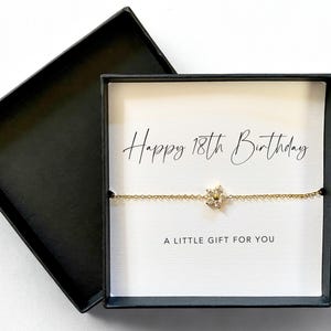 Pulsera de cumpleaños número 18 chapada en oro de 14 k, regalo de cumpleaños con flores para 18 cumpleaños, regalo pequeño, pulsera chapada en oro