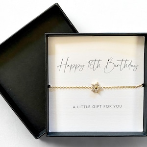 16. Geburtstag, 14k Vergoldet Geburtstagsarmband, 16. Geburtstag Blume Geburtstag, alles Gute zum Geburtstaggeschenk, kleines Geschenk, Armband Vergoldet