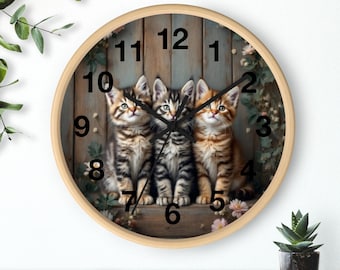 Horloge murale trio de chats : décoration d'intérieur fantaisiste de chatons