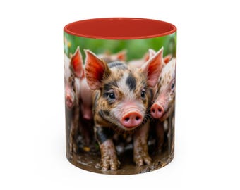 Adorable Piglets Accent Coffee Mug - Cute Animal Mug for Farm Lovers, Gift for Pig Enthusiasts, Animal Lover's Coffee Cup, Rustic Kitchen