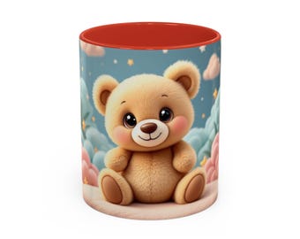 Cute Bear Accent Coffee Mug - Perfect Gift for Animal Lovers, Kids, Playroom Decor, Cozy Mornings, Birthday, Holiday