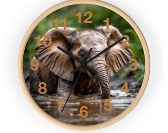 Elephant Wall Clock: Animal Nursery Decor, Nature Gift