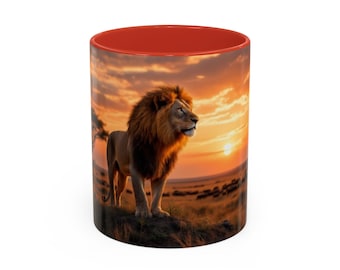 Caneca de café Majestic Lion: utensílios de cozinha de cerâmica Sunrise