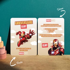 Invitation Anniversaire Thème IronMan - Personnalisé, Enveloppe Kraft et Stickers Inclus – Idée Éco-responsable