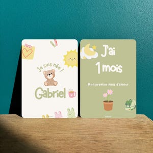 16 Cartes étapes bébé | Thème doux et naturel, croissance bébé
