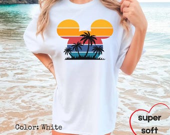 Retro Tropical Sunset Comfort Colors T-Shirt: Beach Palm Tree Tee