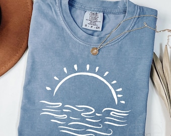 Comfort Colors Sun & Waves T-Shirt: Minimalist Beach Tee