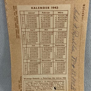 Vintage 1943 Feldpost Letter with Calendar – German Postal Ephemera – 1940s Handwritten Paper Collectible