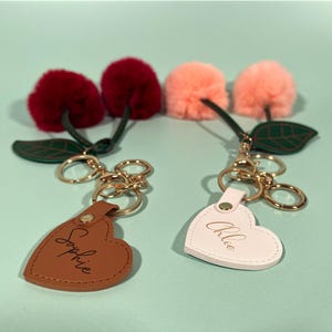 Cute Cherry Bag Charm Gift Idea for Female Friend Heart Shape Keychain Personalised Purse Accessory for Teen Custom Handbag Charm for Women