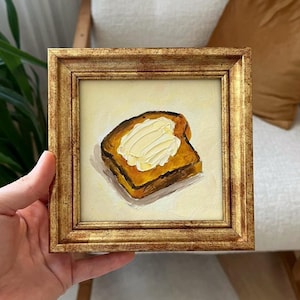 Butter Toast Oil Painting | Impasto Hand Painted Bread | Textured Food Wall Art | Gold Framed or Unframed Kitchen Decor | by LifeWingsArt