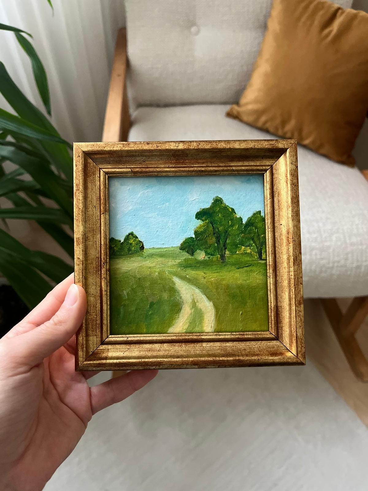 Green Path Oil Painting | Small Gold Framed Landscape Art - Etsy 日本