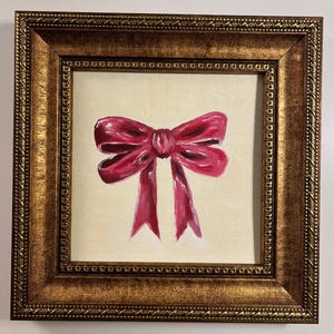 Pintura a óleo original com laço de fita, fundo branco, várias cores, com imagem sem moldura ou com moldura dourada da Lifewingsart, presente de arte de parede