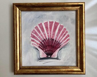 Rosa Muschel Ölgemälde | Handgemalte Küstenwandkunst