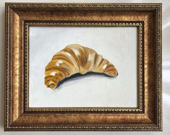 Croissant Oil Painting | Realistic Food Art, Kitchen Decor