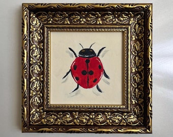 Red Ladybug Oil Painting | Small Stylized Insect Art