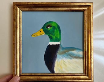 Olieverfschilderij van wilde eend, origineel ingelijste muurkunst
