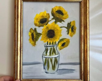 ひまわりの花束 - クロード・モネの手描き油絵の複製、6 つの花の静物