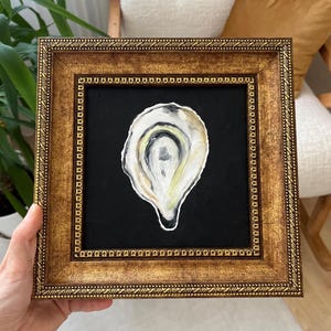 Oyster Shell Oil Painting on Black Background | Minimalist Coastal Wall Art | Ocean Decoration | Gold Framed or Unframed | by LifeWingsArt