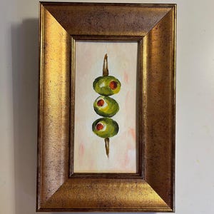 Pintura al óleo original de oliva con fondo blanco, tamaño pequeño, sin marco o con marco dorado, de Lifewingsart, regalo de arte mural.