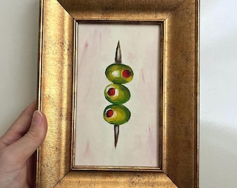 Original Olive Oil Painting, Small Kitchen Wall Art, Framed or Unframed