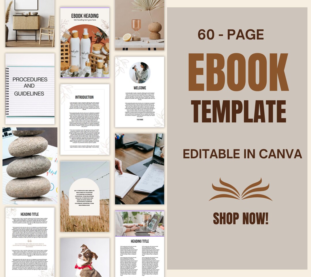 Editable Books Ebook Template – 60 Page Editable Canva Ebook Template in Natural Cool ...