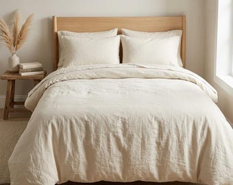 French Flax Linen Duvet Cover Set, Soft Washed Breathable Bedding, Queen King Full