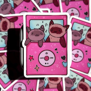 Sticker chat nostalgique rose pour iPod : adorable chaton dessiné à la main pour ordinateurs portables, bouteilles d'eau, 5 cm