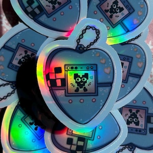 Y2K Gadget Aufkleber Regenbogen Blau Herz Retro 00s inspiriert Aufkleber - Holographisch, 6 cm