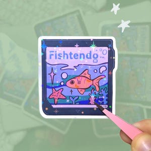 Frutiger Aero Fisch-Spielekonsole Fisch Nostalgischer Y2K Aufkleber für Scrapbooking, stationär handgezeichnet