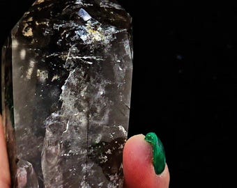 Smoky Quartz Tower With Internal Fractals and Inclusions – Natural Point Crystal