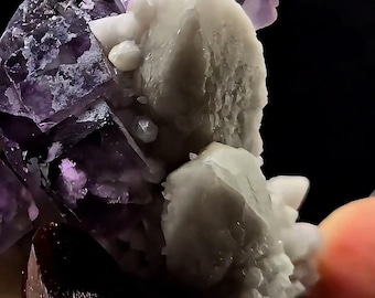 Inner Mongolia Purple Alien Eye Fluorite On Candle Quartz Specimen