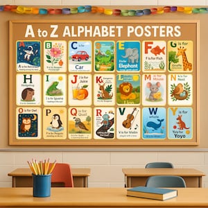 Alphabet Poster für Klassenzimmer Dekor |  ABC Poster Klassenzimmer |  Buchstaben Formation, Elementar Kindergarten Vorschule, Klassenzimmer Poster