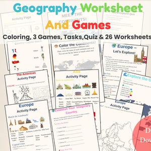Geographie Arbeitsblätter für Kinder | Geographie Lernmittel Grundschule Grundschule Homeschool Kinder Infomaterial Karte Infomaterial Farbe | Geographie Spiele Bundle